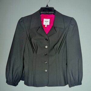 Moschino Jeans Black Puff Sleeve Button Front Cropped Blazer Jacket